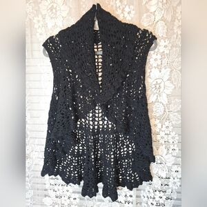 Ya Los Angeles, Black Crochet Vest, Women Sweater, Sleeveless Medium